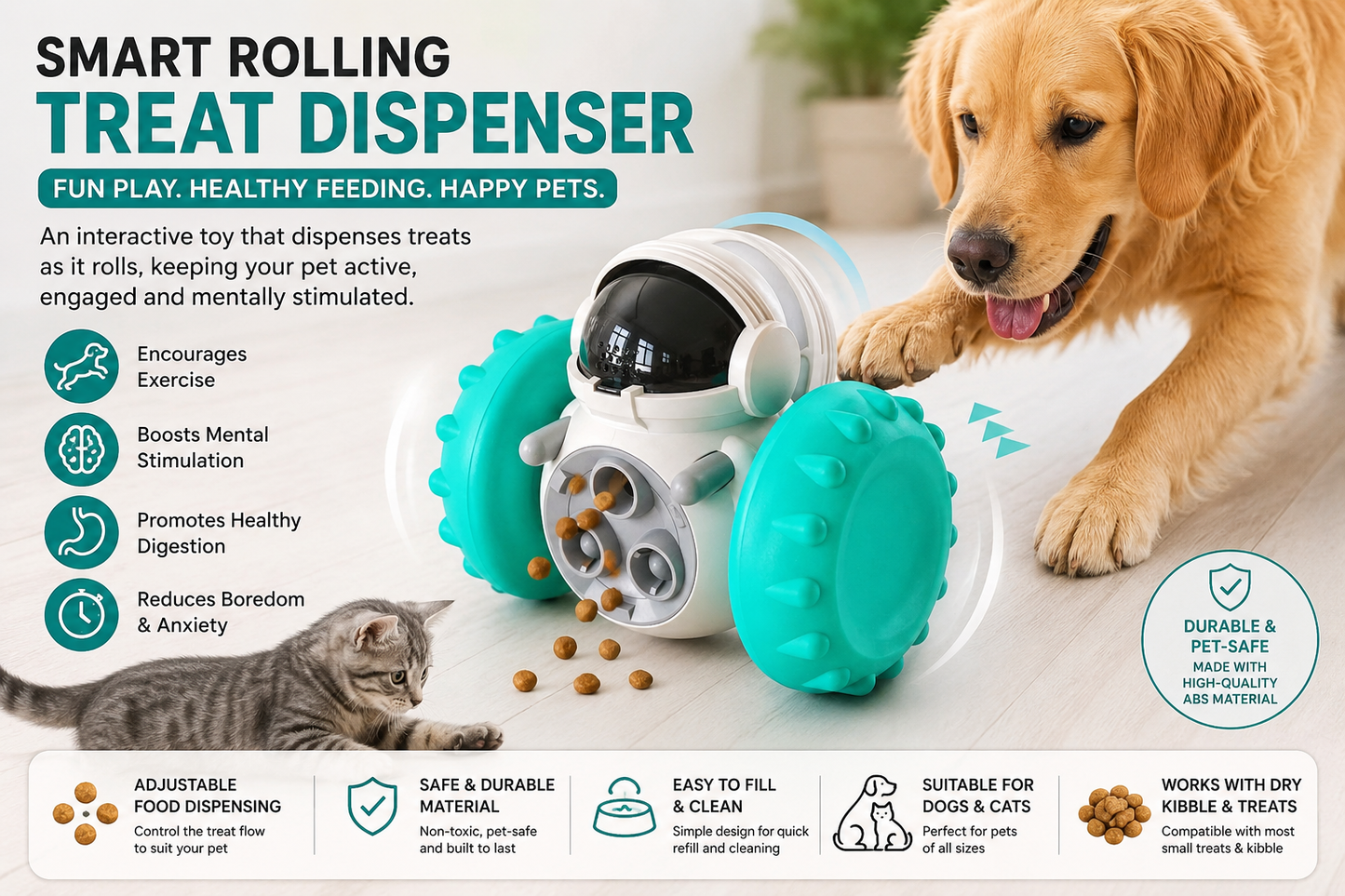 Smart Treat Dispensing Toy For Cats And Dogs